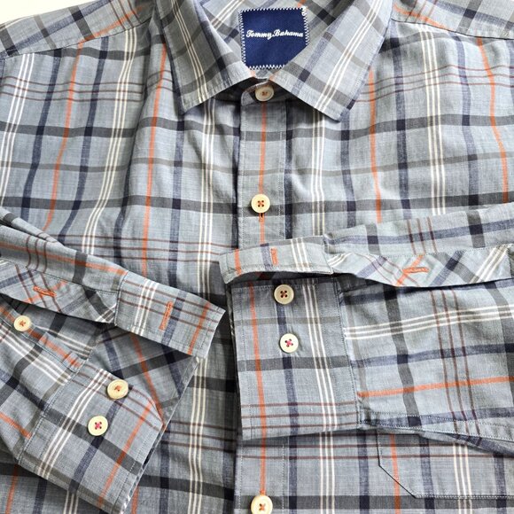 Tommy Bahama Men's Plaid Shirt Grey Size XL/TG - Picture 9 of 10